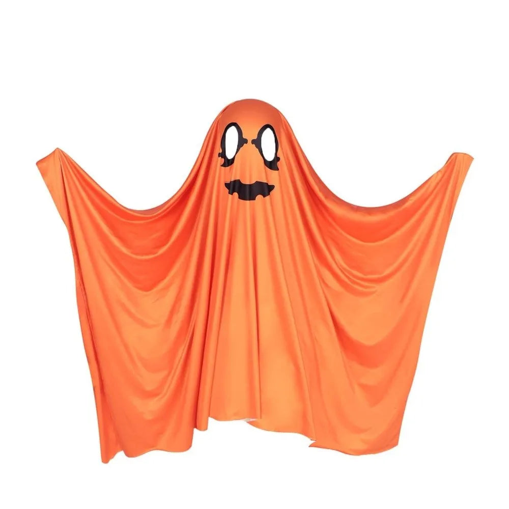 White Halloween Cloak Cape Fright Clothes Trick-or-Treat Spooky Pumpkin Cloak Smock Style with Hat Ghost Cosplay Costume Men