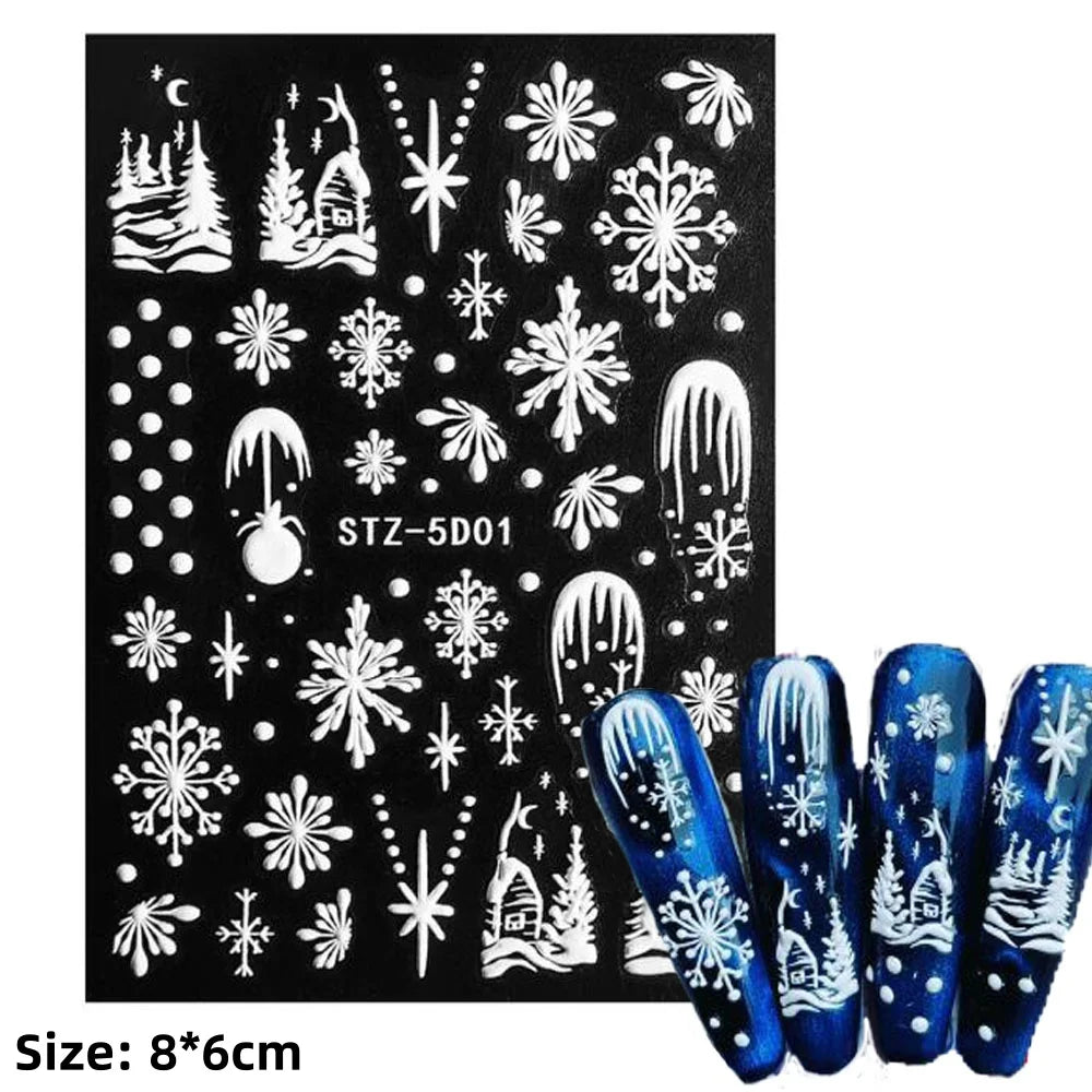 Cute Deer Christmas Nail Stickers 5D Embossed Elk Star Gingerbread Man Snowflake Santa Claus Holly DIY Winter Engraved Manicure*