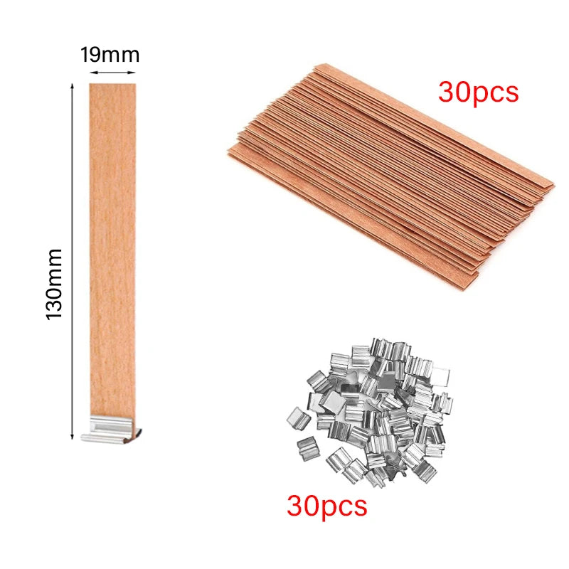 30/50pcs Wooden Candle Wick Set With Clip Base Smokeless Candle Wicks for DIY Paraffin Candle Jar Making Candle Making Supplies