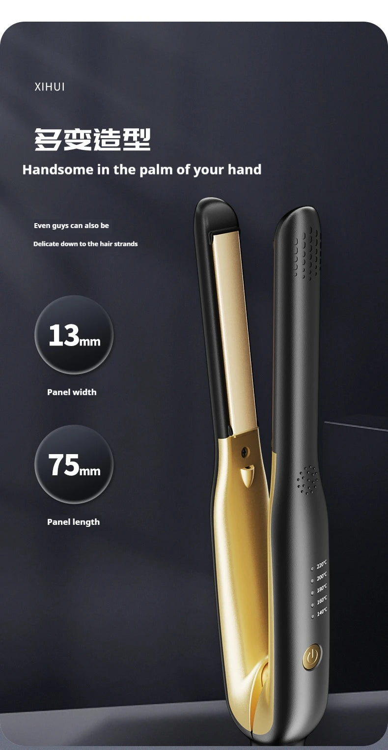 2-in-1 Mini Hair Straightener & Curler - Ceramic Fast Heating 140-220°C - Portable Flat Iron for Short Hair Travel Styling