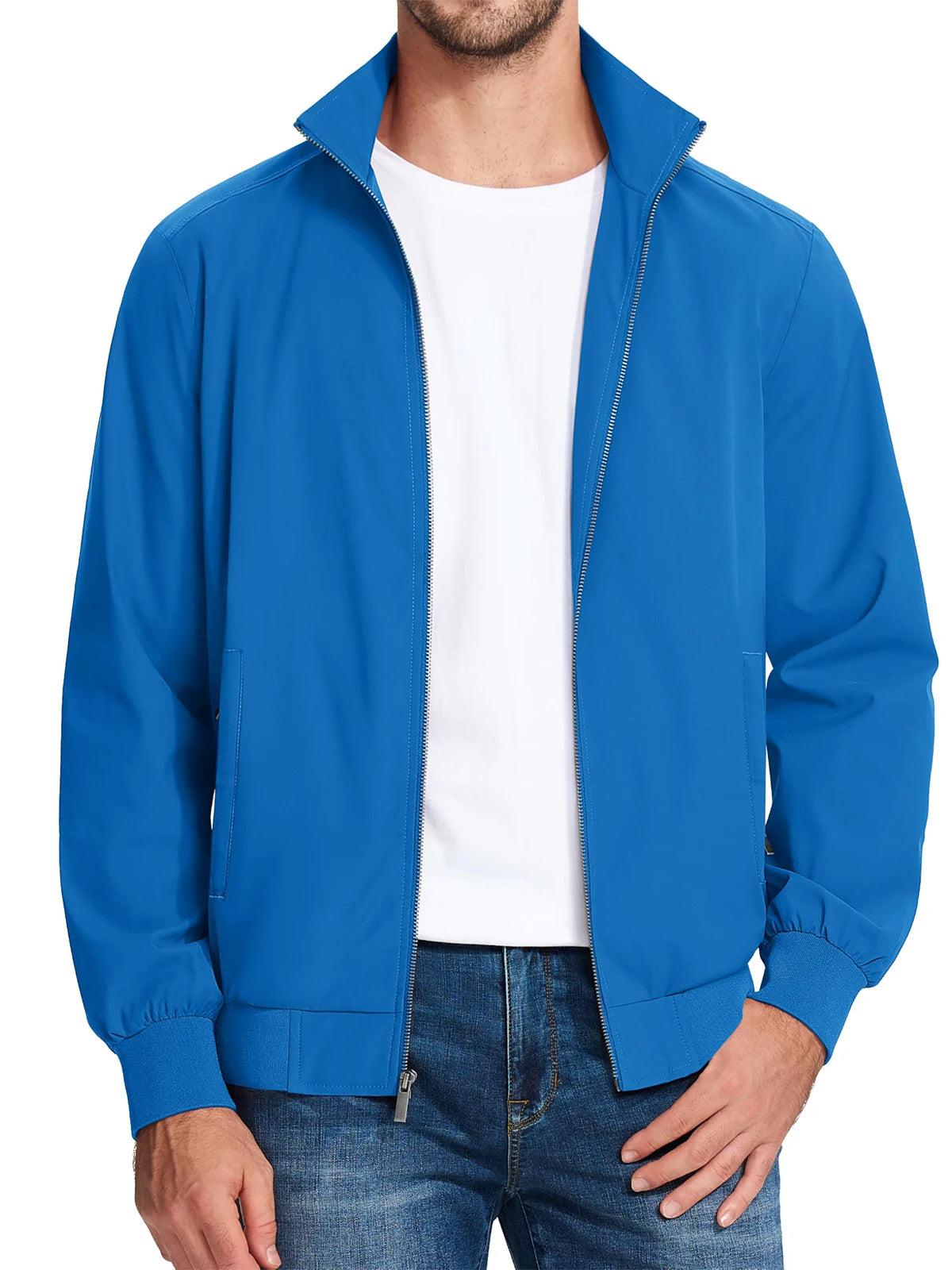 MAGCOMSEN Lightweight Jacket Men's Windproof Waterproof Zip Up Coat Stand Up Collar Windbreaker with 3 Pockets Outerwear