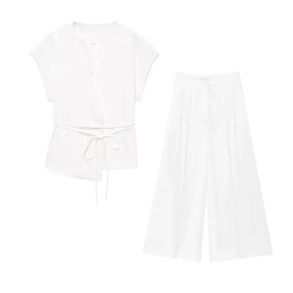 Women’s V-Neck Sleeveless Trouser Set – Summer Chic