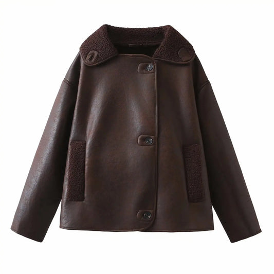 2024 Autumn New Women's Clothing Style Fashionable and Versatile Flip Collar Fur Integrated Double sided Jacket Coat