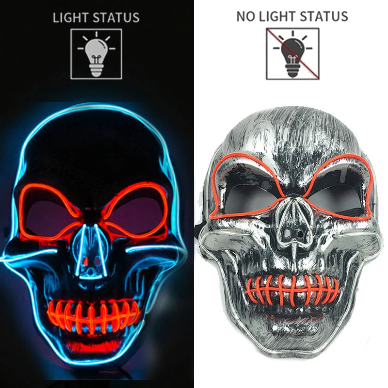 Halloween Skull Skeleton Head Headwear Horror Party Mask Light Up In The Dark Night Disguise Glowing Purge Mask For Halloween