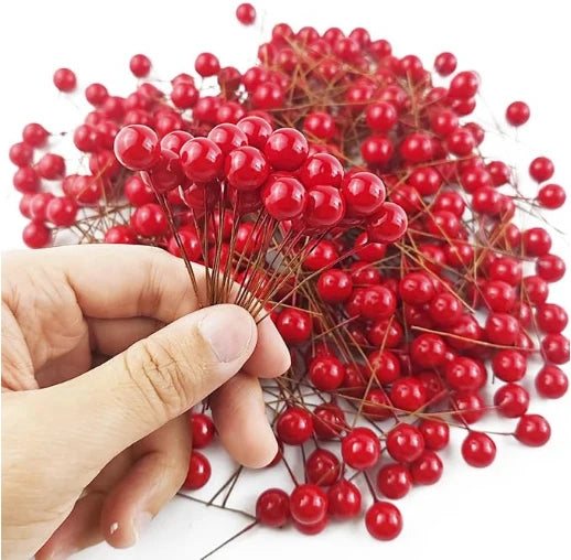 1000/50x Mini Artificial Berries Red Fake Berry Cherry Stamen for Christmas DIY Floral Wreath Ornament New Year Party Home Decor