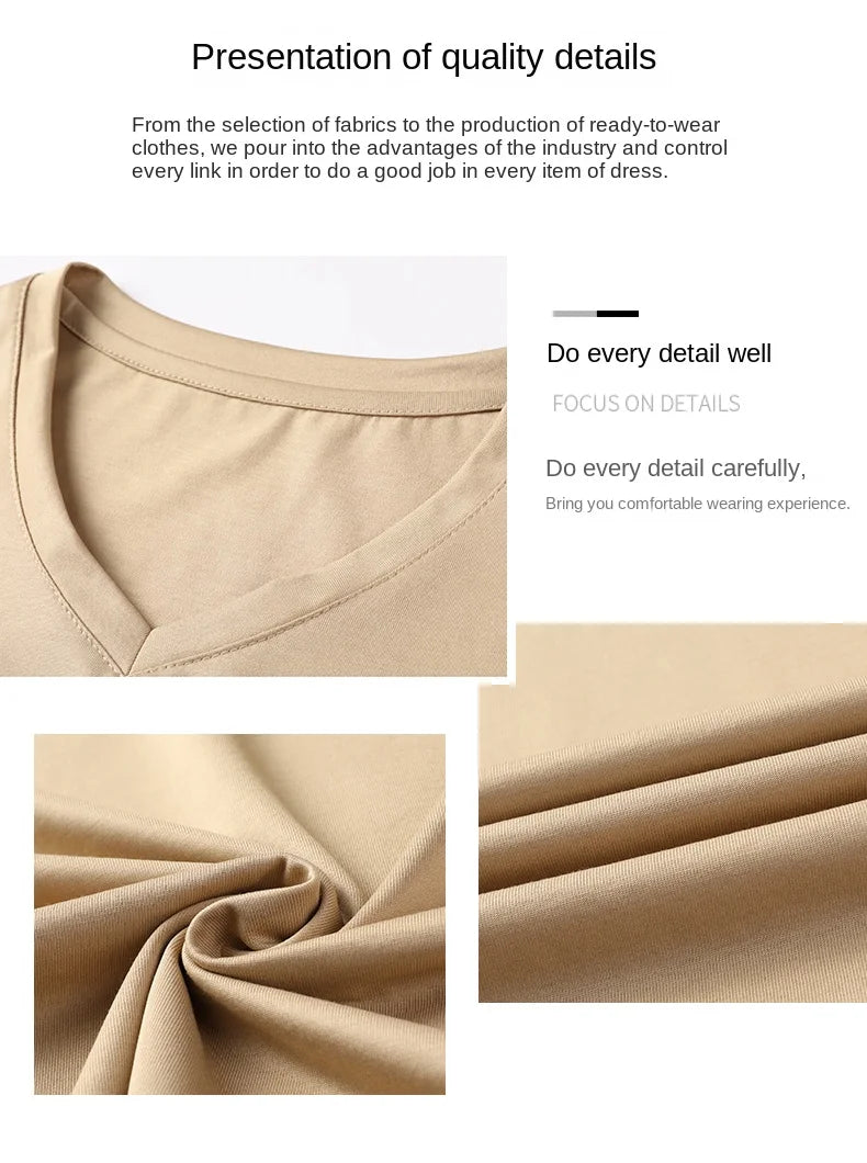 Top Grade 1.7% Mulberry Silk New Summer Brand Tops V Neck t Shirts For Men 2025 Short Sleeve Casual Fashion Mens Clothing