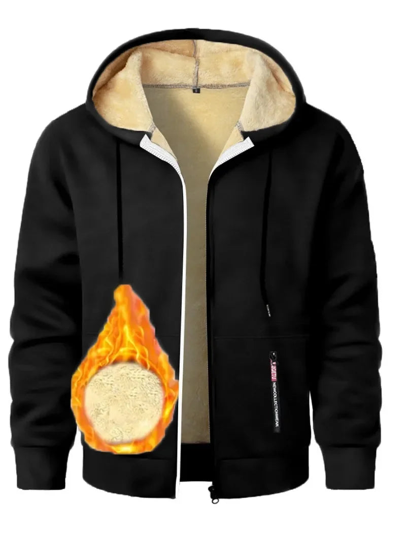 Animal Game Outdoor Hoodies for Men Fleece Ski Jackets Sherpa Lined Climbing Hooded Zipper Jacket Thick Streetwear Cycling Coats