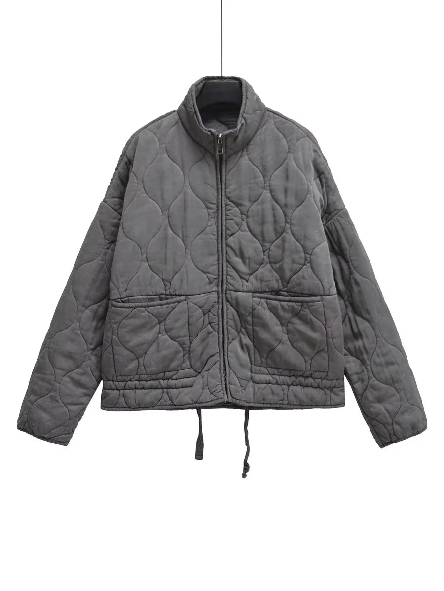 Quilted Cotton Jacket for Women Traf 2024 Winter New Arrival Zw Series Soft Lenzing Fabric Vintage Warm Coat 4088242