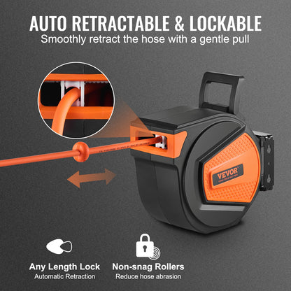 SucceBuy 50FT Retractable Air Hose Reel Wall-Mounted PVC Hose Automatic Rewinding Swivel Compressor for Automobile Maintenance