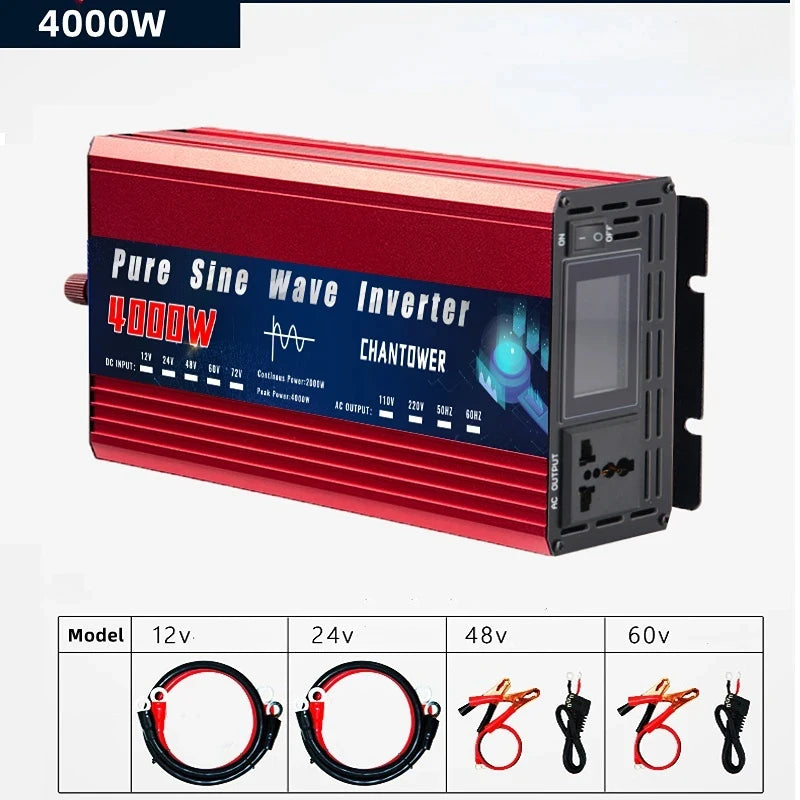 Pure Sine Wave Inverter 12V 220V 24V 110V 1000W 2000W 3000W 4000W 5000W DC To AC Portable Power Converter Car Solar Inverter