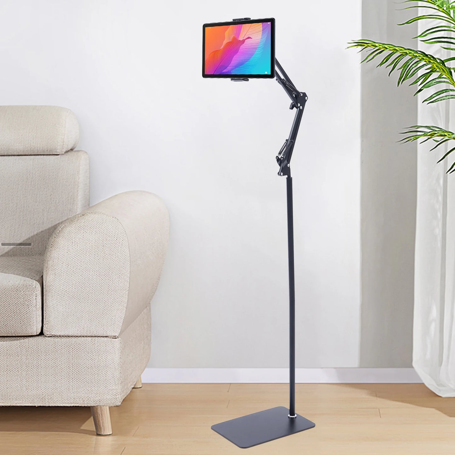 Adjustable Tablet Floor Stand 360° Swivel Height & Angle Adjustable Foldable Floor Holder Non-Slip Base for Home Office