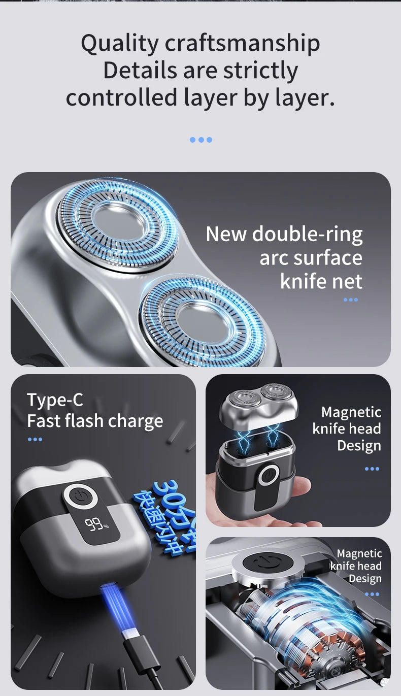 Mini electric shaver, compact and fast charging for home use, men's car shaver, portable for home use, gift for father and boyfr