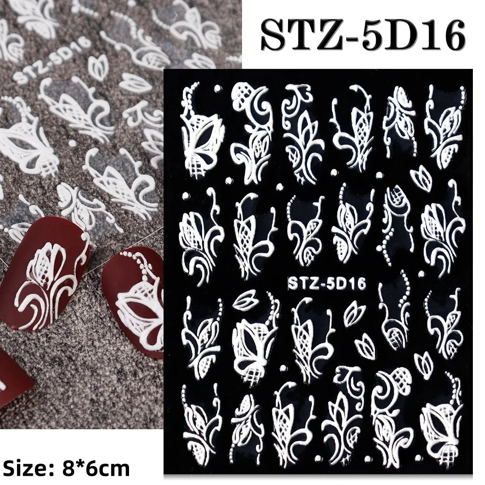 Cute Deer Christmas Nail Stickers 5D Embossed Elk Star Gingerbread Man Snowflake Santa Claus Holly DIY Winter Engraved Manicure*