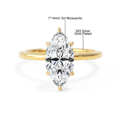 With GRA Certificate 3CT Marquise Moissanite Rings for Women 925 Silver Thin Ring Engagement Wedding Accessories Jewelry