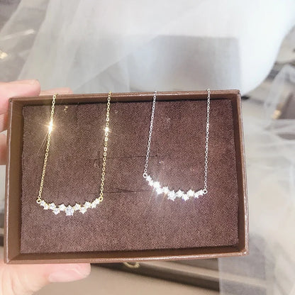 925 Sterling Silver 18k Gold Plated Necklace Moon Sparkling Zircon Clavicle Choker for Women Wedding Fine Jewelry Collares