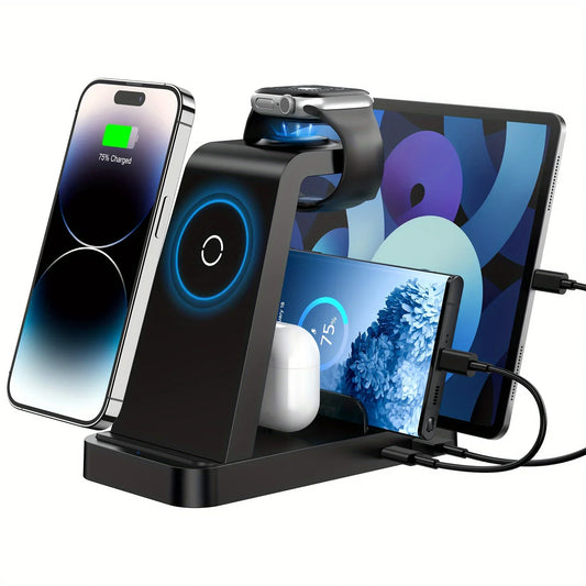 5-in-1 Fast Wireless Charging Station for Multiple Devices for iPhone 15 14 13 12 Pro Max Apple Watch Airpods