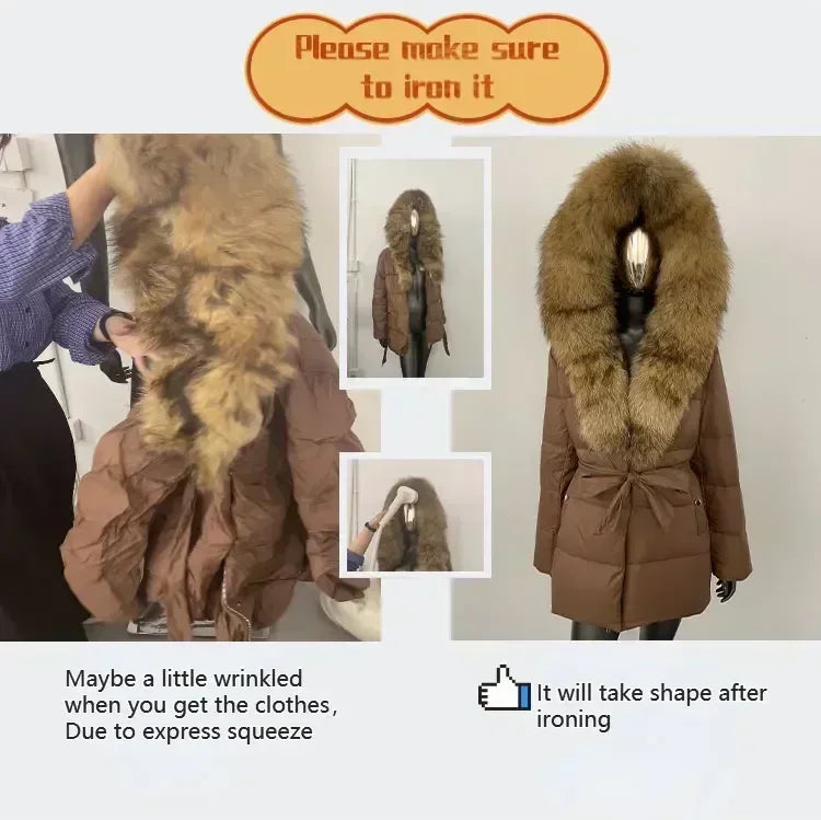 Reality Fur Jacket Women New Winter White Duck Down Coat Warm Long Parkas Real Fox Fur Collar Female Hooded Snow Puffer Coats