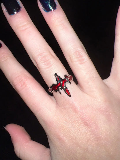 Goth Punk Retro Red Crystal Love Heart Cross Geometry Irregular Open Ring Set Y2K Halloween Accessories For Women Kpop Jewelry