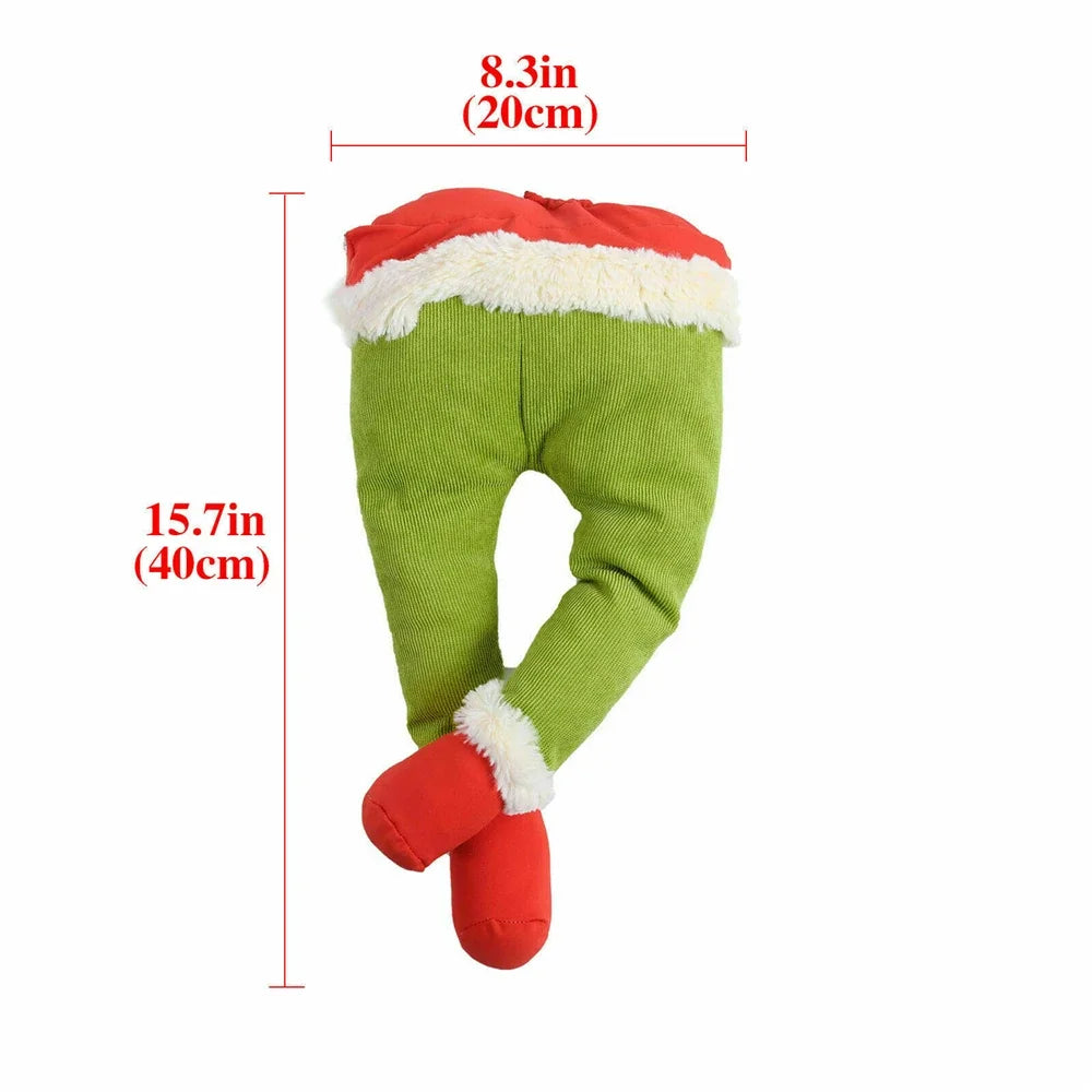Christmas Elf Leg Plush Toy Xmas Tree Decoration Props Santa Claus Green Artificial Leg Children's Toy Christmas Home Decor