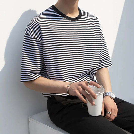 Y2K Men’s Striped Oversized T-Shirt – Summer Casual Loose Fit