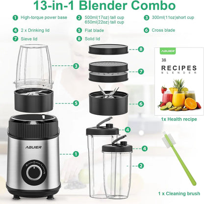 1200W Personal Smoothie Blender – 13-Piece Set with To-Go Cups & Multi-Speed Control