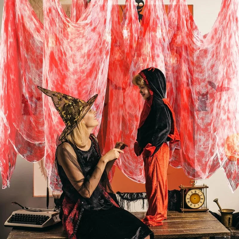 55*200cm Halloween Blood Gauze Window Doorways Wall Decoration Blood Creepy Cloth Haunted House Home Party Scary Scene Props