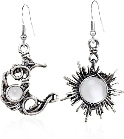 Boho Sun & Moon Drop Earrings – Vintage Crystal Jewelry for Women