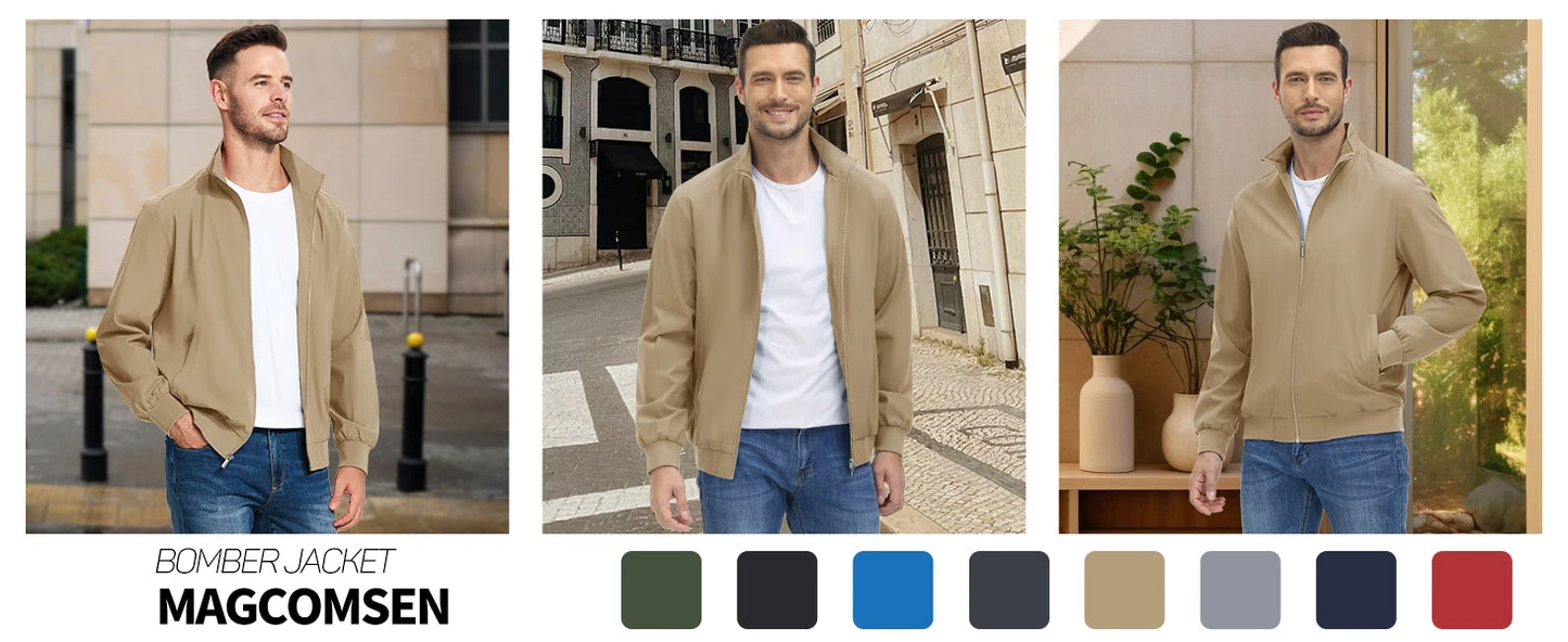 MAGCOMSEN Lightweight Jacket Men's Windproof Waterproof Zip Up Coat Stand Up Collar Windbreaker with 3 Pockets Outerwear