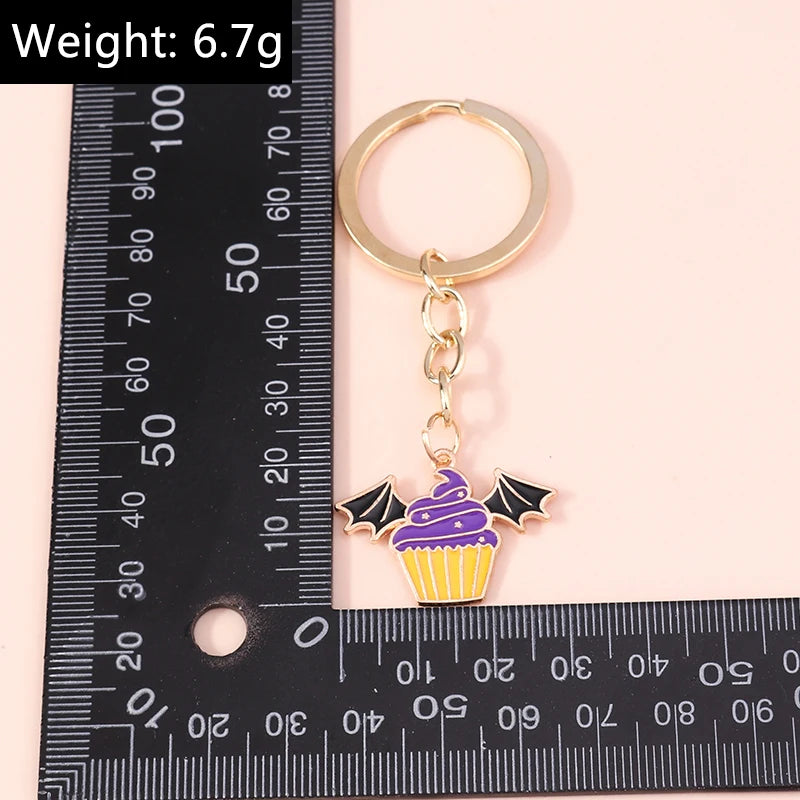 Aihua Gold Color Fashion Halloween Keychain Enamel Creepy Ghost Spider Mummy Pumpkin Keychains Keyring for Women Halloween Night