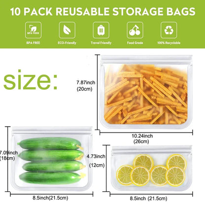 10-Pack Reusable Leakproof Food Storage Bags – BPA-Free & Freezer Safe