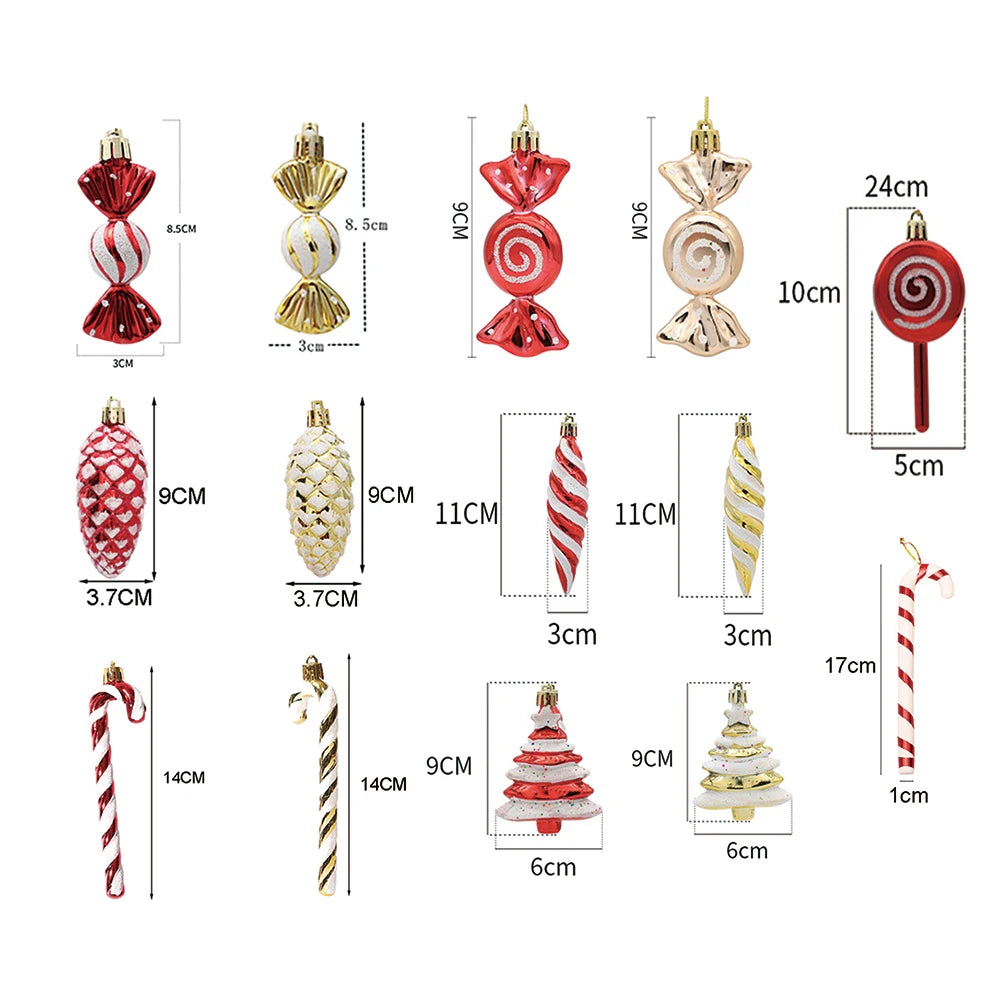 Candy Decorations for Christmas Tree,Red And Gold Candy Cane,Pine Cones,Christmas Home Decoration 2025,Xmas Tree Ornament