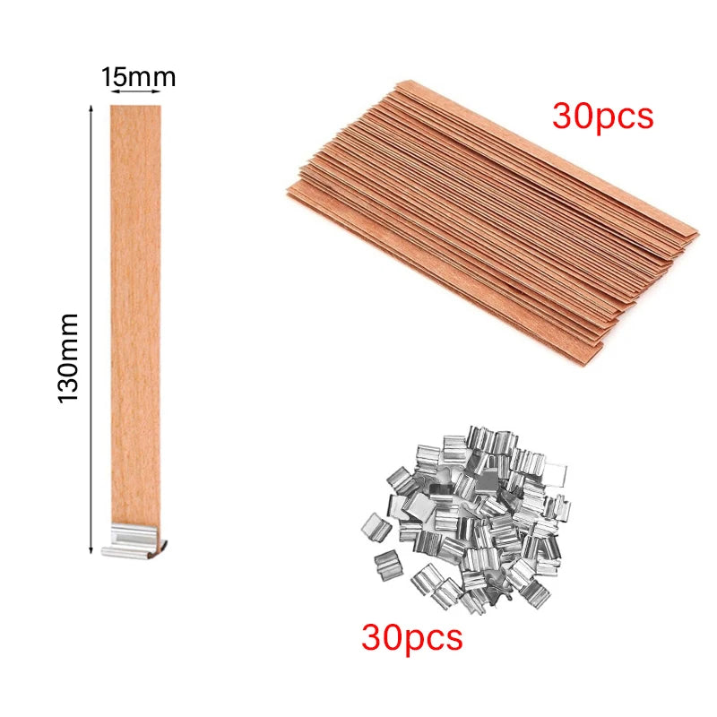 30/50pcs Wooden Candle Wick Set With Clip Base Smokeless Candle Wicks for DIY Paraffin Candle Jar Making Candle Making Supplies