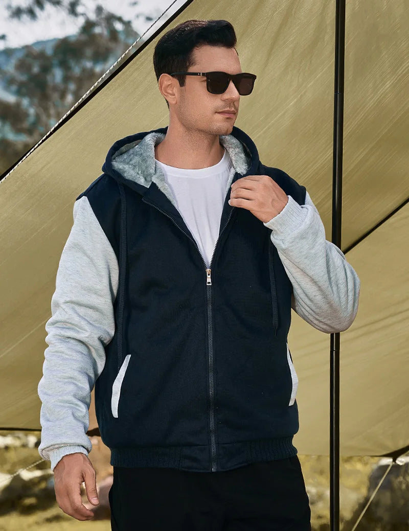 Winter Warm Sherpa Lined Coat for Men Heavyweight Plush Fleece Jackets Outwear Long Sleeve Zip Up Hoodie Sweatshirt Tops Outfits