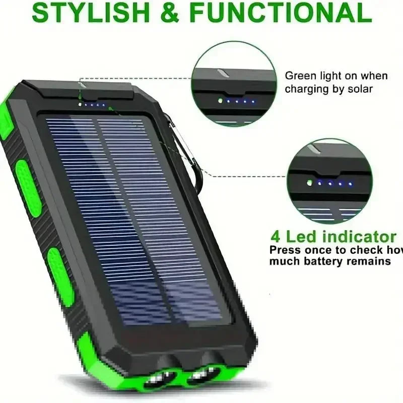 10000mAh Solar Power Bank 4-in-1 Camping Light Compass Hiking Emergency Charger