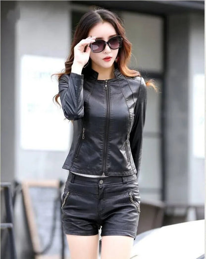 Spring Genuine Leather Jacket Women Real Orange Leather New Outerwear Sheepskin Coat Women's Moto Biker Zipper Jackets