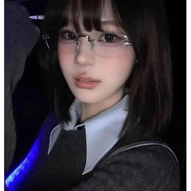 New Transparent Square Rimless Eyeglasses Blue Light Blocking Glasses Fashion Frameless for Women Men Silver Computer Glasses