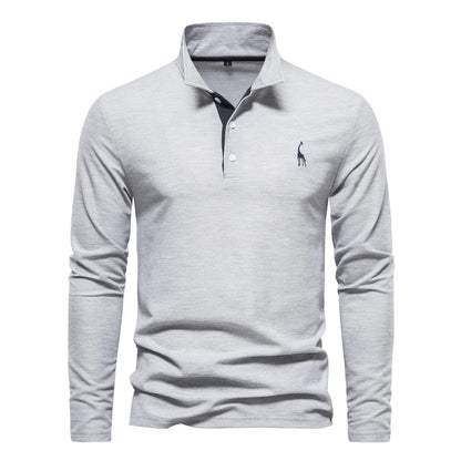 Men’s Deer Embroidery Polo Shirt – Long Sleeve Casual Business Top