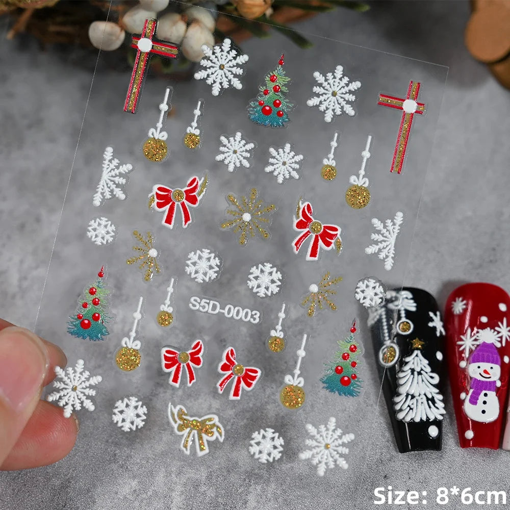 Cute Deer Christmas Nail Stickers 5D Embossed Elk Star Gingerbread Man Snowflake Santa Claus Holly DIY Winter Engraved Manicure*