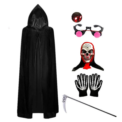 Scary Halloween Costumes for Kids - Red-eyed Reaper Robe with Hood and Scythe
