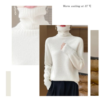 Women's Clothing New Fashion Autumn And Winter Merino Wool Pullover Solid Color Long Sleeve Basic Thermal Top 100% Wool Sweater