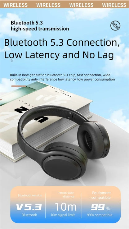Bluetooth 5.3 Headphones 3.5mm Wired Headsets Over Ear Gaming Earphones Foldable Wireless Earphones with Mic TF/AUX Music Play