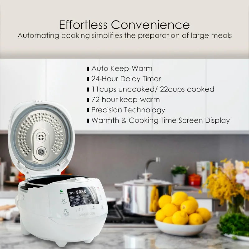 MAGiC COM rice cooker, 10Cup(Uncooked) 20cup(Cooked) Family-Sized,Steamer with Non-Stick Inner Pot,Delay Timer & Keep Warm,Black