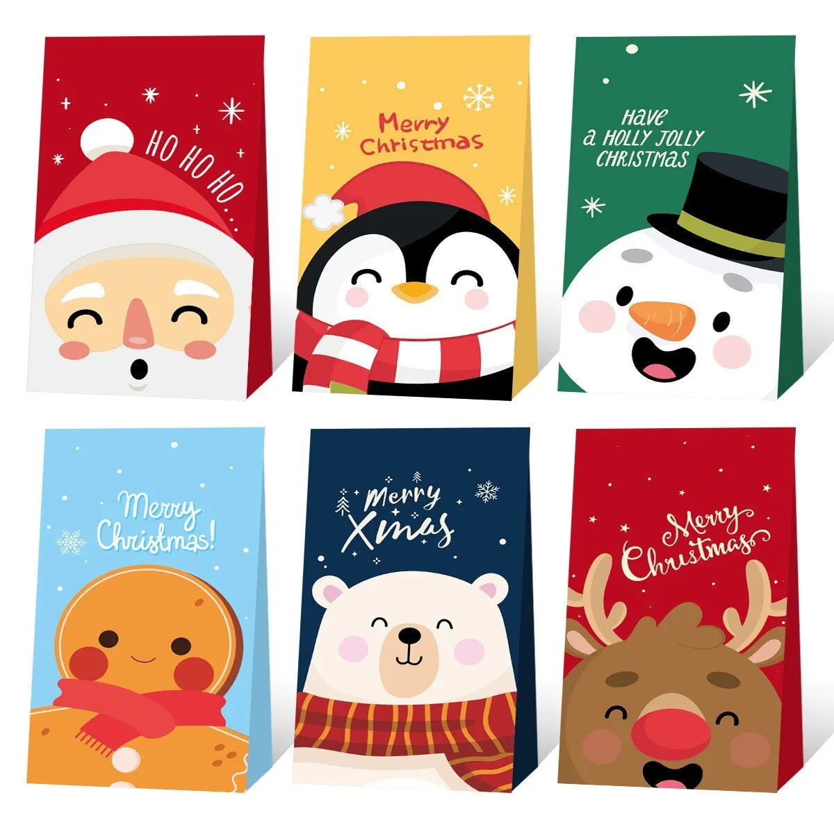 8pcs/12pcs Kraft Paper Candy Cookie Bag Santa Claus Snowman Christmas Gift Packing Bags Xmas Navidad Party Decor Supplies