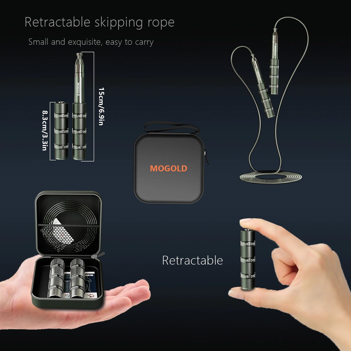 MOGOLD Telescopic Jump Rope – High-Speed Bearings, PVC Steel Cable & Light Case, Fitness Must-Have