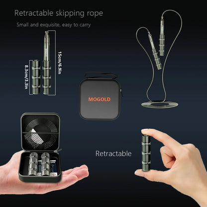 MOGOLD Telescopic Jump Rope – High-Speed Bearings, PVC Steel Cable & Light Case, Fitness Must-Have