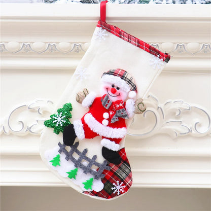 4Pcs Christmas Stockings Set Large Capacity Christmas Ornament Sock Santa Claus/Snowman/Bear/Elk for Home Classroom Party