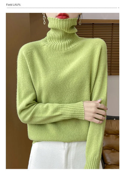 Women's Clothing New Fashion Autumn And Winter Merino Wool Pullover Solid Color Long Sleeve Basic Thermal Top 100% Wool Sweater