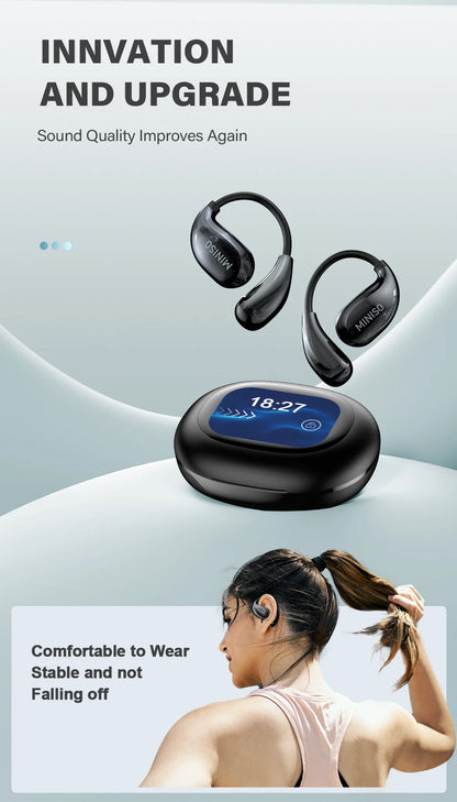 Miniso MS189 AI Translation Bluetooth Earphones Sports Wireless Headset LCD Color Touch Screen 8-Hour Battery Life Stereo Bass