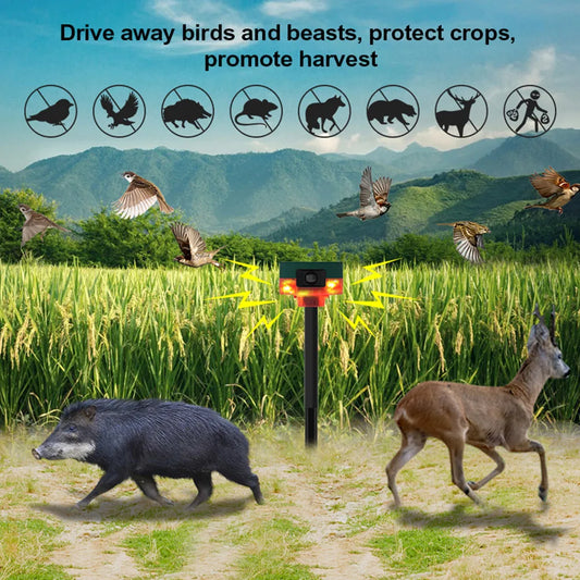 Solar Pigeon Bird Repellent with Flashing Light 1200mAh Beast Repeller 360-degree Induction Alarm IP55 for Wild Boar Rabbit Deer