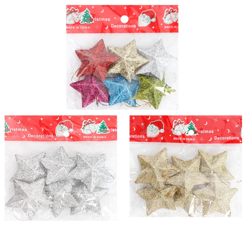 Gold Glitter Star Ornaments Christmas Tree Hanging Pendant 2025 Christmas Decorations for Home Navidad New Year Party DIY Gift